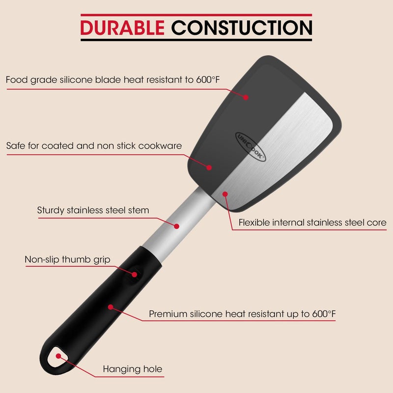 Unicook Upgraded Silicone Spatula, Flexible Egg Turner, 600Â°F Heat Resistant Silicone Handle, Kitchen Cooking Utensils, Ideal for Flipping Eggs, Pancake, Burgers, Crepes and More, Small and Medium - Image 3